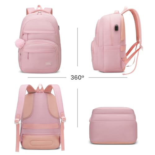 Image of YAMTION School Backpack for Teen Girls,Cute Kid Bookbag for Back to School Student Fit 17.3 Inch Laptop College Travel,Pink