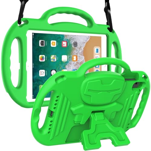 LTROP iPad 6th Generation Case, 9.7 iPad Case 2018, iPad 9.7-Inch Case - Light Weight Shock Proof Handle Stand Shoulder Strap Kids Case for 9.7 inch Apple iPad 6th Gen/ 5th Gen/Air 2/ Air - Green