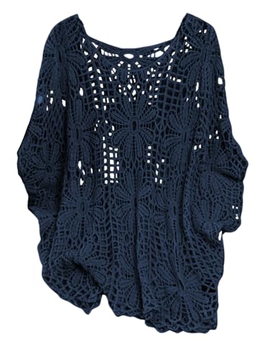 Image of MakeMeChic Women's Plus Size Crochet Tops Boho Beach Cover Ups | Summer, Vacation, Crochet Sweater, Swimsuit Coverups