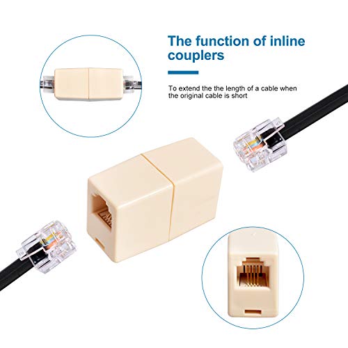 25 Feet Telephone Cord,Phone Extension Cord with 20 Cable Clips and 1 in-Line Coupler Cable Wire Line with Standard RJ11 Plug(Black)