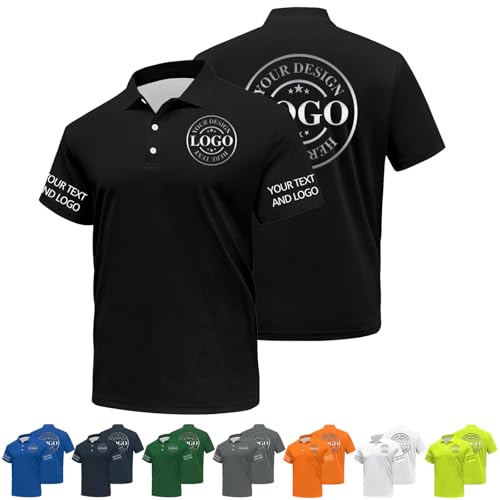 Polo Personnalisable Homme Recto/Verso avec Photo Texte - Tee Shirt Personnalisable Polo Homme Manches Courtes T Shirt Personnalisé Polos Été Vêtements De Bricolage Chemise De Travail Noir S