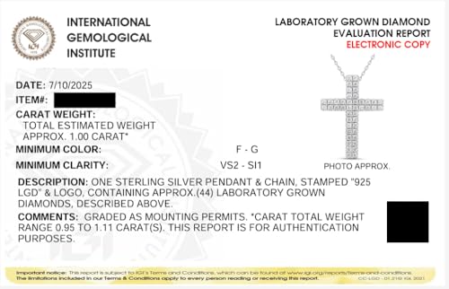 IGI Certified 1 Carat Lab Grown Diamond Cross Necklace 2-Row (F-G Color, VS2-SI1 Clarity) Sterling Silver or 14K Yellow Gold Plated Silver - 18 Inch Chain3