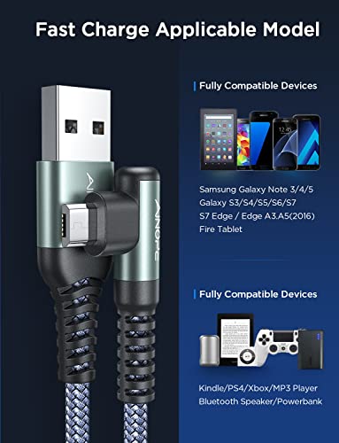 Ainope Micro Usb Cable, (3-Pack, 6.6Ft/6.6Ft/10Ft) Micro Usb Charging Cable Right Angle, High Speed Durable Nylon Braided Android Charger Compatible For Fire Tablet, Kindle, Samsung Galaxy S7 S6 #TOP6