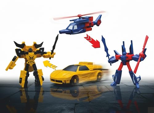 Image of Bazinga Transcops - Converting Robots Action Figure Toys | Set of 2 | Robot to Car & Car to Robot Action Figures | Yellow & Blue Combat Vehicle Toys | DIY Toy for Boys for Ages 3 +