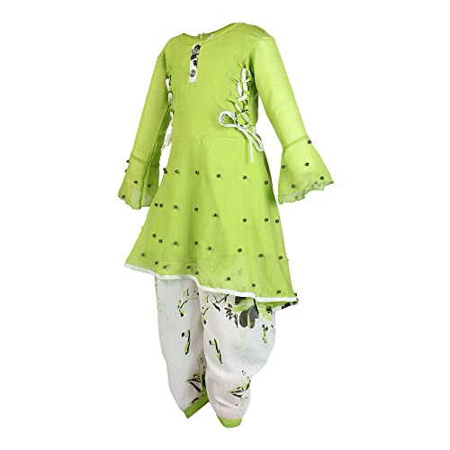 Image of Blushup Girls Floral Printed Rayon Ethnic Wear Kurti and Dhoti Set