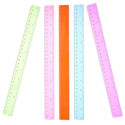 MOTHNUR 5個 スケール付きプラスチック製定規 学生用ポータブル測定ツール 軽量で持ち運び便利 教室文房具に
