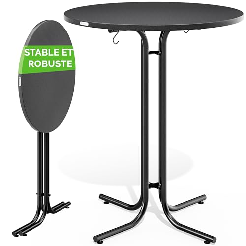 Casaria® Table de Bar Grise Ronde Ø80 cm Pliable Haute de 110 cm Plateau de Table en MDF Mange Debout Table d'appoint