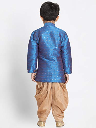 Image of JBN Creation Boys' Deep Firoja and Rose Gold Silk Blend Sherwani and Dhoti Pant Set JBNBIW014AQnCDRG 30