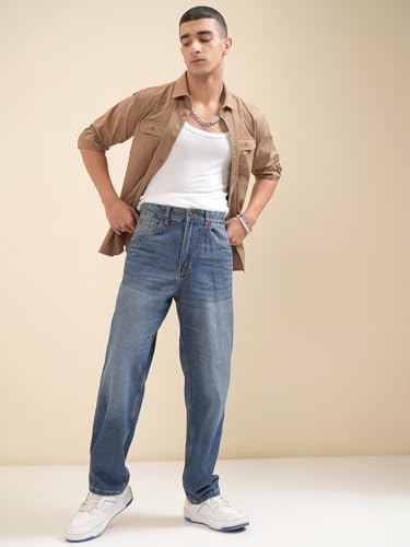 Image of Highlander Men's Loose Baggy Fit Jeans | Mid Rise | Cotton |Relaxed & Trendy | Oversized Silhouette for Comfort| Jeans for Man