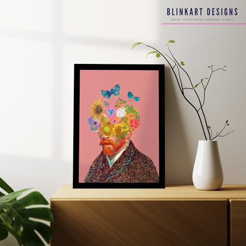 Image of BLINKART Van Gogh with Flower head Pink Wall Art Painting Print Design Aesthetic Wall Decor Photo ArtWork Frame Decoration Hanging For Home Bedroom Living Room Office Wall Decor (13 * 10 inches) T002