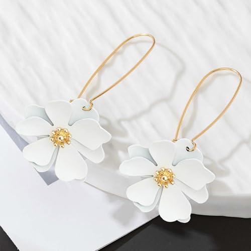 SIXDUTON Boucle D'oreille Fleur pour Femmes, Boucles D'oreilles Pendentif Fleur de Bohème Pétale Hypoallergénique Mode Bijoux Cadeau (Blanc) – vue 6