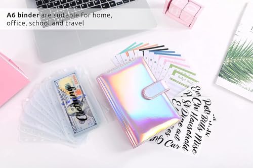 SKYDUE Budget Binder with Cash Envelopes, Purple, A6 Size, 6-Hole, 20-Page Capacity, 8 Dividers, Faux Leather