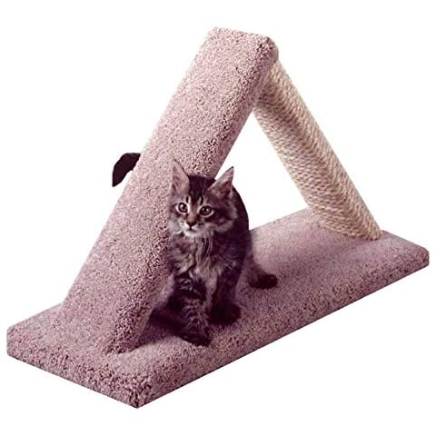 CozyCatFurniture Wooden Incline Cat Scratching Post, Triangle Cat Scratcher with Sisal & Carpet Posts, Made in USA with Solid Wood (Tan) Cover
