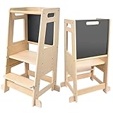 Aomdom Torre de Aprendizaje de Madera, Torre de Aprendizaje para Niños,Torre Montessori bebés, Learning Tower con Pizarra Negra,Taburetes para bebé Regalos para niños