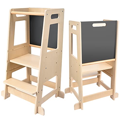 Torre Di Apprendimento Montessori - Regolabile In Altezza - Legno Naturale - Per Bambini Dai 18 Mesi - Foto 9