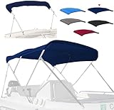4 Bow Marine Grade Fade and Crack Resistant Bimini Top Replacement Cover, Heavy-Duty Waterproof and UV-Proof Sun Shade Boat Canopy, Easy Install Zipper Sleeves/No Frame, Navy, 8'L 97'-103' W