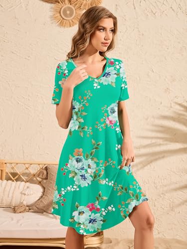 Image of DEARCASE Summer Dresses for Women V-Neck Short Sleeve T Shirt Dress Casual Flowy Swing Beach Vacation Mini Sundress