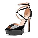 【Design】 Diese Plateau-Stiletto-High Heels für Damen verfügen über eine verstellbare Schnalle und eine stilvolle Silhouette mit einem sexy Peep-Toe. Der hohe Stiletto-Absatz fügt Ihrer Körpergröße ein paar Zentimeter hinzu, verlängert Ihre Beine wunderschön und verbessert Ihre Eleganz bei jedem Schritt.