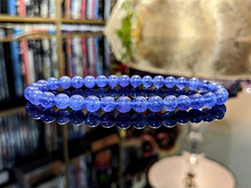 Semi-Precious Gemstone Tanzanite 6 mm Round Beads Smooth Beads with Stretch Bracelet 7