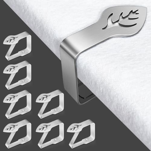 Aongray 8 Stück Tischdeckenklammern Edelstahl,Tischtuchhalter Blatt,Tischdeckenbeschwerer Tischabdeckungsklemmen Outdoor Clips Rutschsicher Windfest,für Biergarten, Picknick,Camping (5 cmx4 cm)