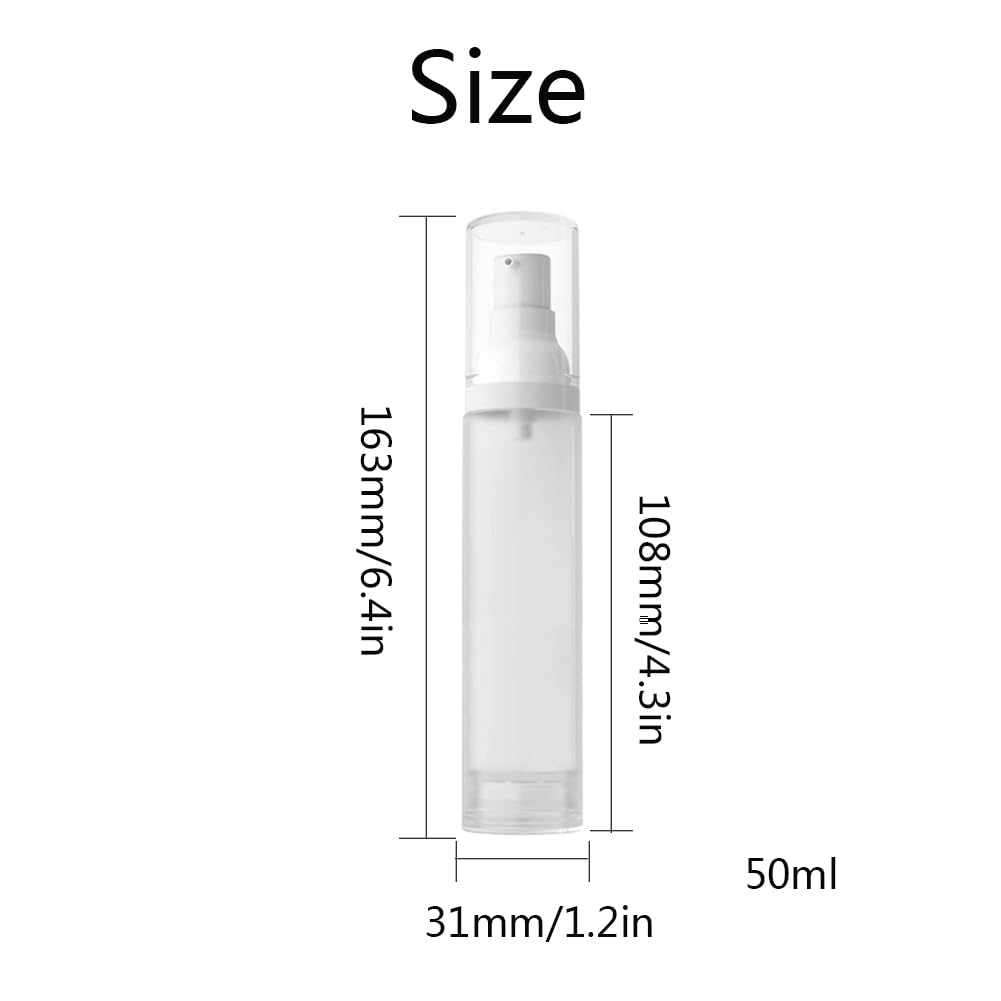 6Pcs 50ml/1.7oz Empty Airless Cosmetic Lotion Pump Bottles Refillable Travel Size Frosted Clear Plastic Makeup Cream Pump Bottle Storage Container Dispenser Vials for Liquid foundation Shampoo - Image 2