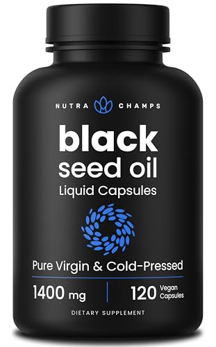 NutraChamps Black Seed Oil Organic Cold Pressed | 120 Vegan Softgel | Virgin Nigella Sativa Pills with Vitamin E & Thymoquinone | Rich in Omega 3 6 9 | Unrefined Black Cumin Seed Oil Capsules