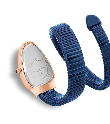 Image of French Connection Eternelle Curve | Blue Dial with Rose Gold Case | Flexible Wrap Bracelet Strap | Crystal Accent Design | Roman Numerals Analog Watch for Women - FCN0142UM
