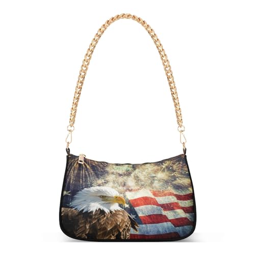 Image of Shoulder Bags for Women American US Flag Independence Day Patriotic Hobo Tote Handbag Small Clutch Purse with Zipper Closure