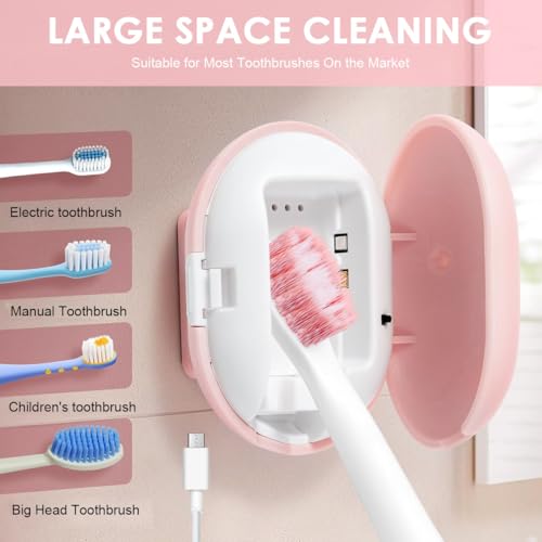 Image of HANNEA UV Sanitizer Toothbrush Holder with Self Adhesive Backing, USB Rechargeable Smart Automatic UV Sanitizer Toothbrush Holders for Bathroom Antibacterial Holder Wall Mounted Portable Mini Stand