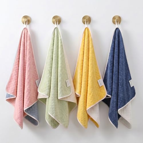 Image of Hand Towels Set of 4, 400 GSM Microfiber Towels, Super Soft Quick Dry Absorbent Face Towels with Hanging Loop for Bathroom, Kitchen, Gym, Home & Travel, 40 x 60 cm, Multicolor