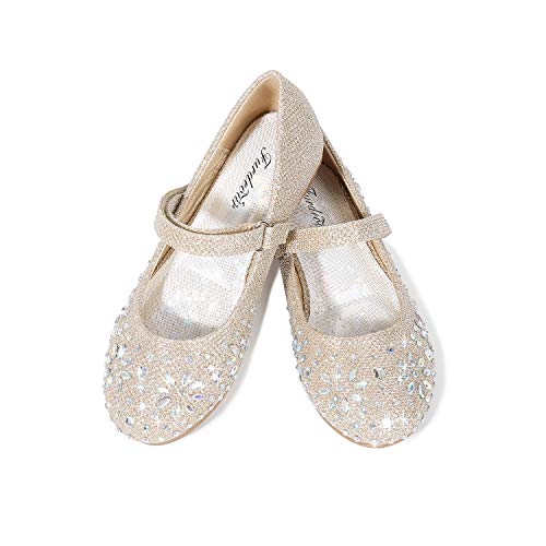 Furdeour Toddler Girls Gold Glitter Flats Mary Jane Rhinestone Dress Shoes Size 9 Sparkly Pageant Party Wedding Flower Girls Bridesmaid Formal Shoes Slippers(19Gold 9) #TOP5
