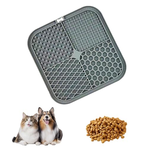 Dog Slow Feeders Lick Mat - Fun Alternative to a Slow Feed Dog Bowl, Dog Lick Mat for Crates, Perfect for Wet & Dry Treats, Yogurt, Peanut Butter, Boredom & Anxiety Reducer (Grey)