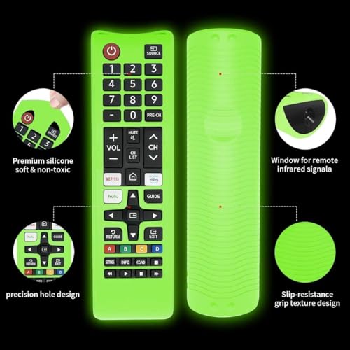 Image of RAYA Silicone Cover Compatible with Samsung Smart TV Remote BN59-01315 / Foxsky /X Electron TV Remote Protective Case with Lanyard [R-emote NOT Included] (Green)