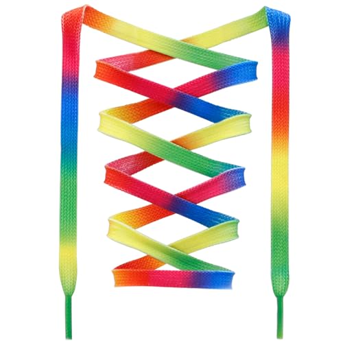 Image of Flat Colorful Shoelaces Gradient Rainbow Shoe Lace Shoestring 2 Pair
