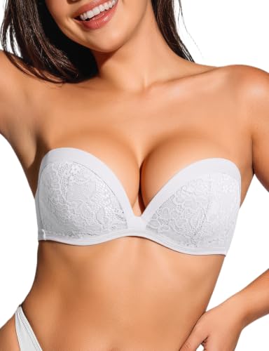 Image of Upushall Strapless Push Up Bras for Women Padded Deep Plunge Seamless Bra