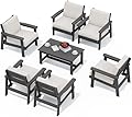 SERWALL HDPE Outdoor Furniture Set, 7 Piece All Weather Wood-Like Outdoor Sofa Sectional Couch, Grey Patio Furniture Set with Khaki Cushions