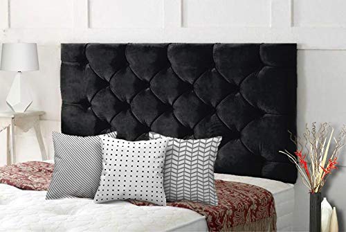 Affordable Chesterfield Headboards in Elegant Plush Velvet with Matching Buttons (6FT Super King- Height 24", Black) — image 1