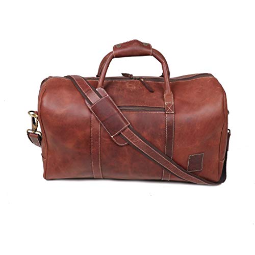 Leather Castle Genuine Vintage Men’s Duffel Sports Gym, Travel, Carry-on Luggage Bag, Hickory Brown