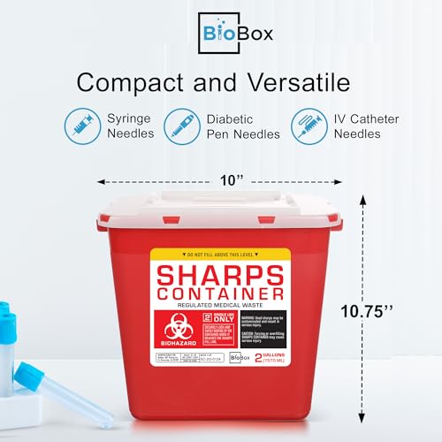 Image of Sharps Container - Large Sharps Containers for Home Use, Needle Disposal | 2 Gallon (Pack of 2), Puncture-Resistant, Dual Locking Lid, Fits Needles & Syringes
