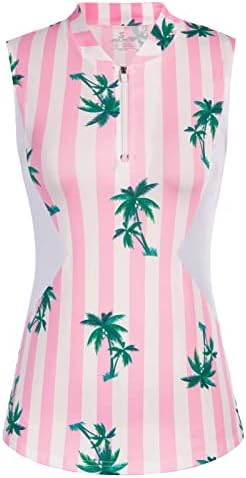 Women's Golf Shirts Sleeveless Floral Athletic Polo Shirts Moisture Wicking Tennis Shirts(Green,M)