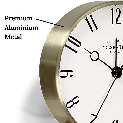 Presentime & Co Mozart Mantel Alarm Clock, Desk And Shelf Clock, Tabletop Decoration, 6 X 5.5 Inch, Silent No Ticking, Wooden Base, Walnut Finish, Golden Color, Arabic Numeral #TOP3