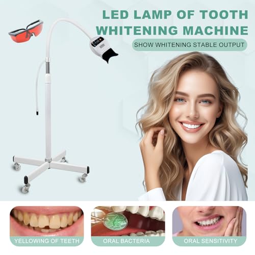 Image of Teeth Whitening Machine Professional Whitening Machine LED Light Mobile 36W Dental Teeth Whitening Bleaching Lamp Cold Light with Remote Control, Floor Stand Type (White)