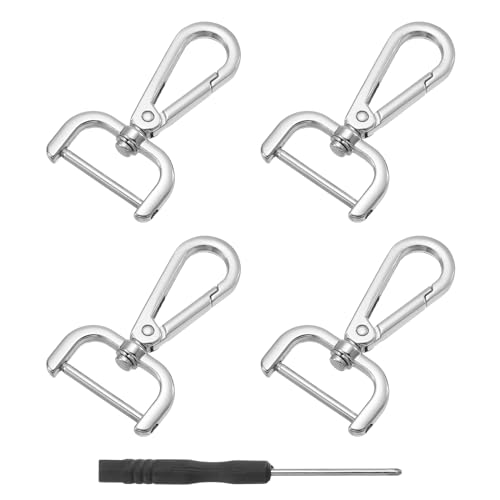 QUARKZMAN 4pz Ganci Girevoli con Moschettone, 32mm(1.25) Chiusura Girevole in Metallo, Ring a D Gancio a Scatto Staccabile Metallo con Cacciavite per Creazione Borse Portachiavi, Nero