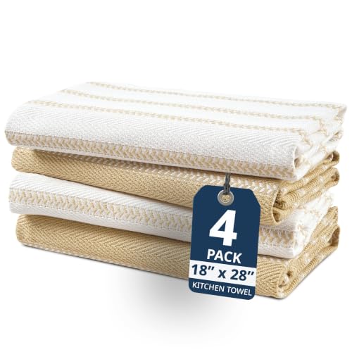 Image of LANE LINEN Hand Towels for Kitchen 100% Cotton Absorbent 4 Pack - Beige