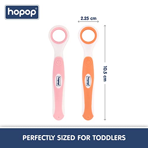 Image of Hopop Tongue Cleaner Toothbrush 100% Safe for Kids | Age from 6 Months -3 Years | Pack of 2 | Pink Orange