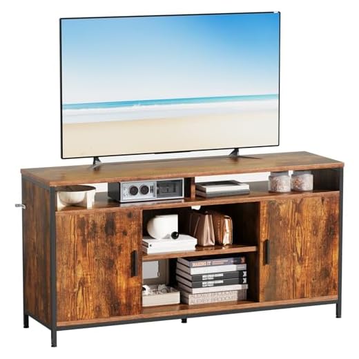 ELUCHANG TV-Schrank, Lowboard für Fernseher bis zu 60 Zoll, mit Verstellbaren Ablagen, Metallgestell, Fernsehschrank für Wohnzimmer, Schlafzimmer, 140 x 40 x 71 cm, Vintagebraun-Schwarz