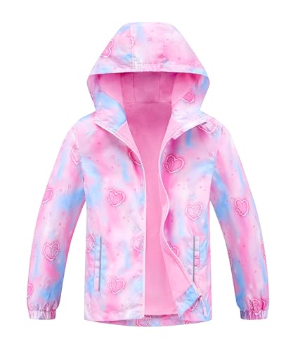 Girls Boys Hooded Windproof Jacket Patterned Fleece Lined Outerwear