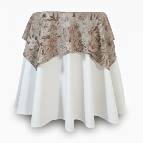 La Fábrica de las Telas Tapete Protector Cuadrado para Mesa Camilla Mantel Antimanchas (Marrón Flor, Cuadrada 110x110cm)