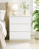 Amveya Kommode Weiß mit 3 Schubladen 70 cm Breite Kommodenschrank & Sideboard moderner Schubladenschrank für Schlafzimmer Wohnzimmer & Flur 70x40x75 cm