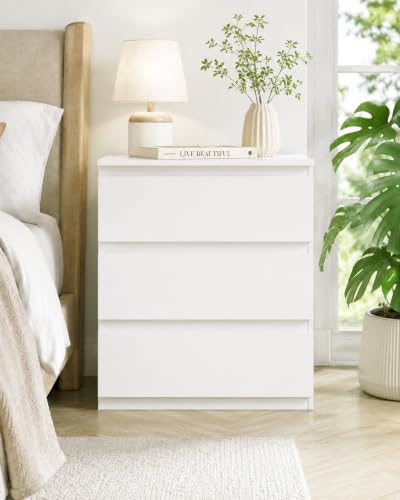 Amveya Commode 3 Tiroirs Commode Chambre Blanche Meuble de Rangement Armoire de Rangement Armoire 70 cm Largeur économiser de l'espace 70x40x75cm